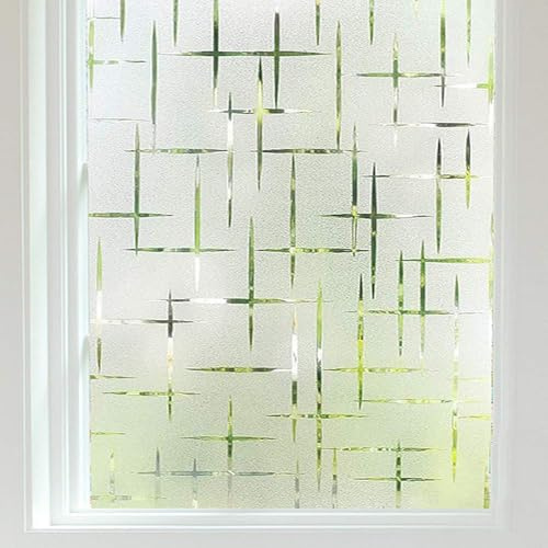 Finnez Frosted Window Film Non-Adhesive, Static Cling Privacy Film for Glass, No Glue Decorative Cling for Home Office Bathroom UV Protection Cross Pattern 17.5 X 118.1 Inches