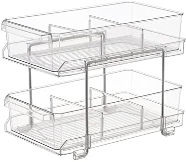 Organizer multiuso trasparente con divisori, contenitore scorrevole a 2 ripiani per bagno e cucina, armadio/piano di lavoro cassetti in acrilico per medicine