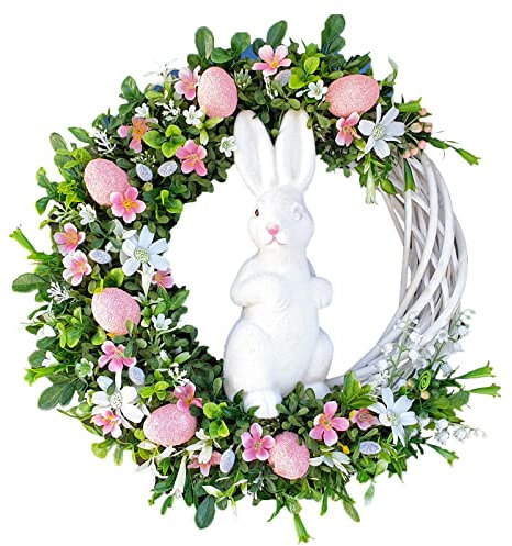 Willkommens Kranz Deko zum Aufhängen Türkranz Osterdekoration Hase Hängeschild Dekoration Ostern Hängeschild Heimdekoration Requisiten Geschenke Frühlings Kranz Türkranz mit Blumen Dekoration