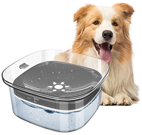 VSSHE Wassernapf für Hunde, 2 L Langsamer Trinknapf mit Schwimmender Schüssel Wasserspender Wassernapf für Hunde Reisetrinknapf Transparent