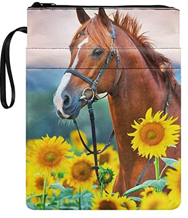 Biyejit Sunflower Horse Buchhüllen-Schutz, Buchhüllen für Taschenbücher, Bibel, waschbare Buchhüllen mit Reißverschluss und Tasche für Buchliebhaber
