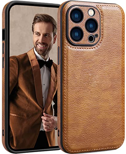 SOUTEM für iPhone 13 Pro Leder Hülle, Vintage Klassisches PU-Leder Luxus Business Kamera Rahmenschutz, Weiche Rutschfeste Griff Anti-Kratzer Stoßfeste Hülle (Braun)