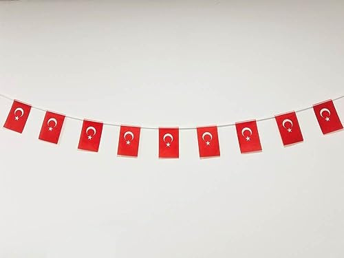 Pandiui23 Türkei-Flagge, 40 Stück, 11,4 m, Rot-Weiß, 14 x 21 cm, Patriotisch, Wasserfest, Nationalflaggenmuster, Rechteckig, Jahreszeit, Nationalfeiertag, Flaggen-Girlande