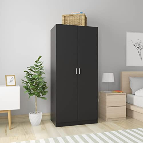 BaraSh Kleiderschrank Schwarz 80x52x180 cm Holzwerkstoff Kleiderschrank Eiche Besenschrank Mehrzweckschrank