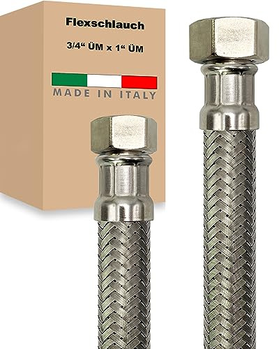 Flexschlauch ÜM x ÜM Edelstahl Panzerschlauch Anschlußschlauch Sanitär Armaturenschlauch Hauswasserwerk Made in Italy (3/4 x 1 - 2000 mm)