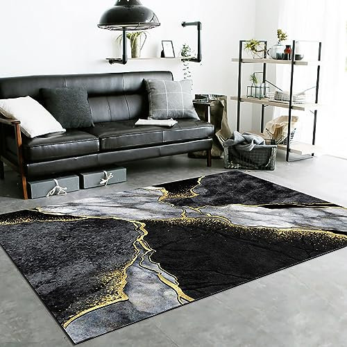 Teppich Moderner Wohnzimmer Teppich 200 X 300 CMAbstraktes Schwarz-Weiß-Gold Korridor Schlafzimmer, Küche, Wohnzimmer 200x300cm