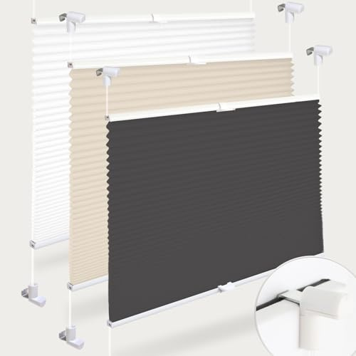 Plissee ohne Bohren Plissees Klemmfix 85 x 130 cm (BxH) Anthrazit HOHE QUALITÄT - LANGLEBIG Easyfix klemmträger Plissee Tür & Fenster