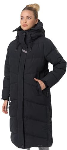 Navahoo Damen Winterjacke Stepp Winter Jacke lang gesteppt warm Kapuze B961 [B961-Kuschelm-Schwarz-Gr.L]