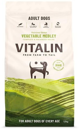 Vitalin Adult Vegetable Medley Dry Dog Food | Vegetarian Recipe with Added Prebiotics | 12KG