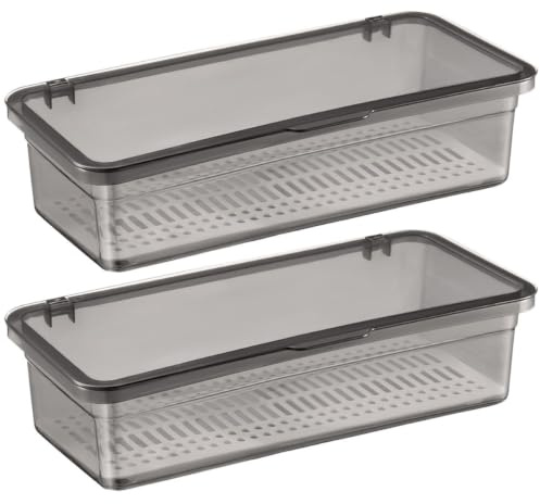 BRIGHTFUFU 2 Piezas Caja de Drenaje para Cubiertos Caja de Almacenamiento de Palillos con Tapa Organizador Negro de Cubiertos con Drenaje de Cocina 26.8 X 12 X 7cm