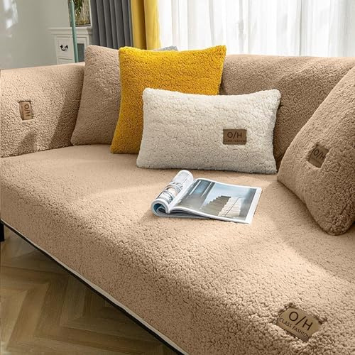 LINGKY Samt Sofabezug 1 2 3 4 Sitzer, L Form Sofaüberwurfe, Ecksofa Sofa überzug Pets Dog Couch überzug Anti-rutsch Sofaschutz, Ultra Weicher Sofaschoner (Kaffee, 90x160cm/Rechteckig)