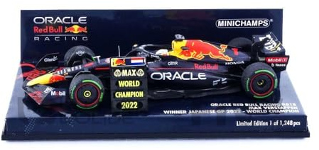 Minichamps 410221801 - Red Bul Racing RB18 Max Verstappen Winner Japanese GP 2022 with Pitboard World Champion 2022 - maßstab 1/43 - Modellauto