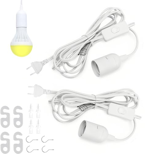 Silkwish 2 Stück E27 Lampenfassung mit Schalter, E27 Steckdosenadapter | 2M Netzkabel und EU Stecker für DIY Lampen, Lampenaufhängung, Pendelleuchte, Wohnzimmer, Küche Weiß