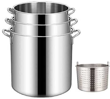 WJFLUCK Kit de hervido de Acero Inoxidable con Cesta Perforada, hervir y cocer al Vapor mariscos, Olla Grande, freidora de Pavo, Olla para Pasta, vaporizador Profundo de almejas/langos