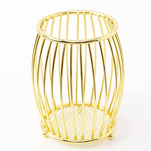 SDFGBNJK Stifteköcher Gold Wire Metall Bleistifthalter Tasse Stift Pot Trommelform Makeup Pinselhalter für Büro Home (Color : Gold),Metallisch