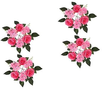COLLBATH 4stücke Künstliche Rosenkerzenringe Dekorativer Kerzenkranz Für Tischdeko Hochzeit Und Feierlichkeiten Elegante Blumenarrangements Tiefem Für Romantische Anlässe