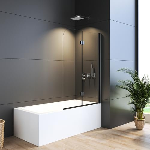 Duschwand Duschabtrennung für Badewanne 100x140cm Dusche Duschtrennwand Duschwand Faltbar 6mm NANO Sicherheitsglas Dusche Badewannenaufsatz 2-Teilig Duschabtrennung Faltwand Schwarz