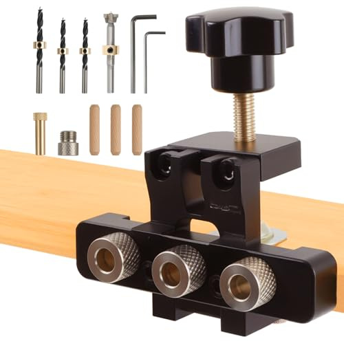 Bohrschablone Möbelbau 8/10/15mm, SOARFLY 3-in-1 Bohrschablone Dübellehremit Positionierungsclip Einstellbare Bohrführung Stanzer-Locator Tischlerwerkzeuge, Holzdübel Bohrschablone