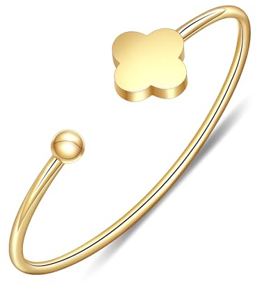 Yifnny Damen-Kleeblatt-Armband, Glücksarmband Edelstahl Kleeblatt Manschettenarmband Freundschaftsarmband Klee-Schmuck Geschenk für die Mutter Personalisiertes Geburtstagsgeschenk für Damen