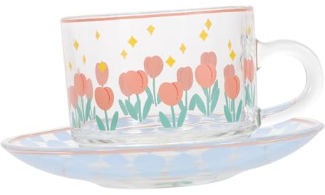 Cabilock Ensemble de Tasses à Thé Design Ergonomique Simple et Élégant en Verre 180ml Soucoupes pour Service à Thé D'après-midi