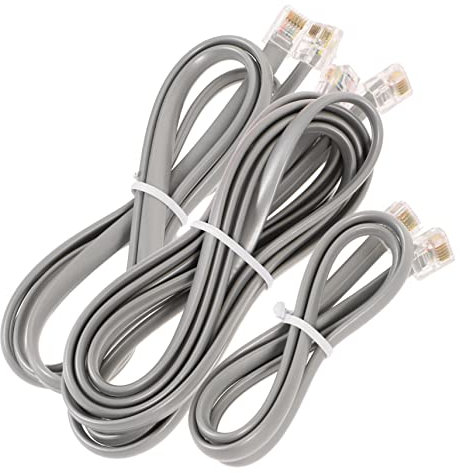 Uonlytech Kit Cavi Telefonici Rj12 6p6c 3 Pezzi (0,5m, 1m, 2m) Resistenti e Anticorrosione Per Telefono Fisso Uso Casa e Ufficio Colore Argento Grigio