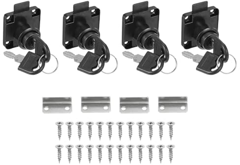 PATIKIL 4 Pack Drawer Lock with Keys, Keyed Different Alloy Steel Desktop Lock with 7/8 Length 5/8 Dia Cylinder Cam Cabinet Locks for File Drawer RV Storage Replacement, Black