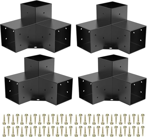 Pergola Bracket Kit Pergola Brackets 3-Way Right Angle Corner Bracket DIY Elevated Wood Stand 4 Pack with Screws for 4x4 (Actual: 3.5x3.5 Inch) Lumber Pergola Gazebo