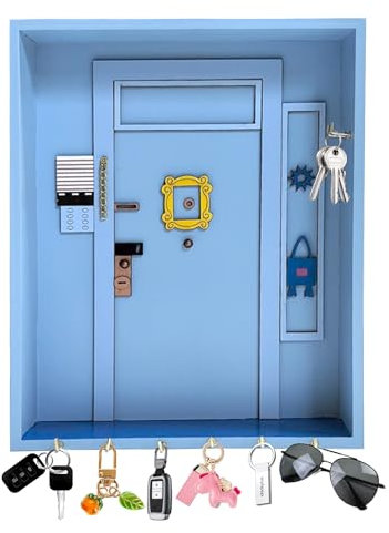 Friends Monica'S Key Hooks, Mobiletto In Legno Porta Chiavi Da Muro Per Casa Amici Ganci Chiave Di Monica Con Contenitore E 6 Ganci Per Gli Amanti Delle Serie TV Per Bagno Soggiorno (Blu)
