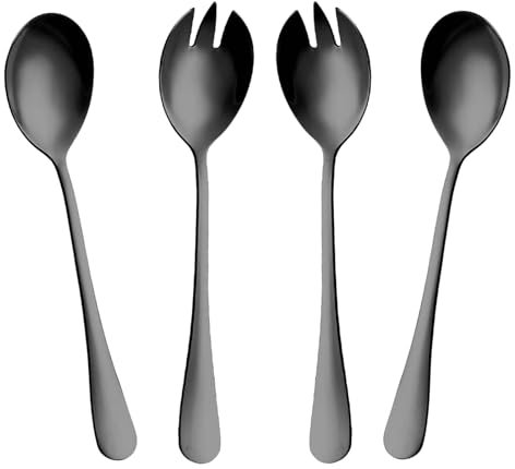 Salatbesteck Kunststoff, 4-Teiliges Salat Besteck Set Mit 2 Löffeln Und 2 Gabeln, Elegantes Salatbesteck Schwarz Für Familienfeiern, Restaurants Und Picknicks, Spülmaschinengeeignet