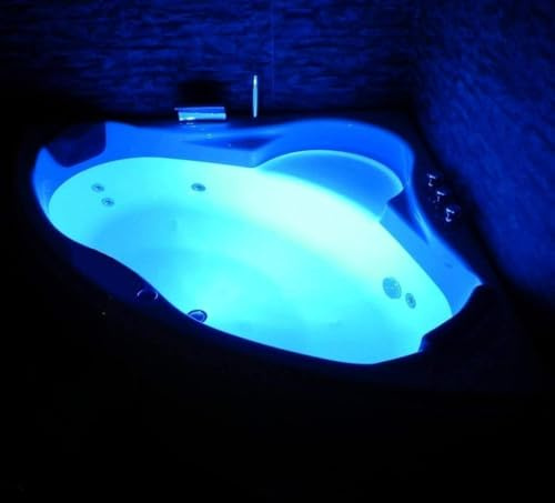 Supply24 since 2004 Whirlpool Badewanne Paris – Made in Germany – Eckmontage (140x140 cm) – 8 Massagedüsen & LED Farblichttherapie – mit Armaturen – Eckwanne für 2 Personen