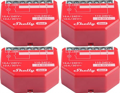 SHELLY Relais 1PM Gen4, 16 A, WLAN, Bluetooth, rot, 4 Stück