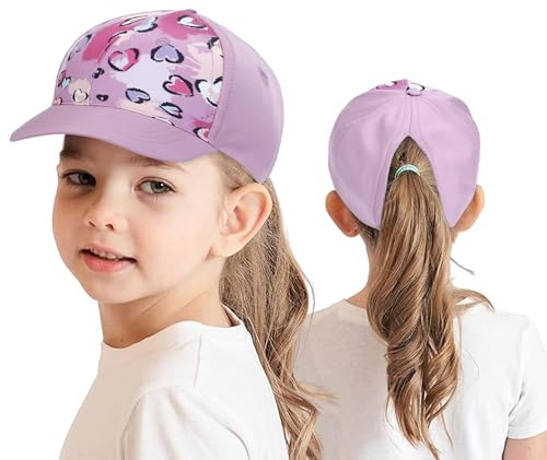 HERUAI Casquette de Baseball pour Enfant avec Queue de Cheval - pour Fille et garçon - Visière de Golf - Protection UV - Casquette d'été Junior - Casquette de Tennis - Visière UPF 50+