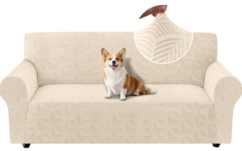 Ystyle Universal Sofa Überzug 3 Sitzer mit Armlehne, Beige | Weicher Stretch Sofabezug, Couchbezug Kratzfest Rutschfest, Strecken Sofaüberwürfe, Sofaschoner Waschbar für Wohnzimmer