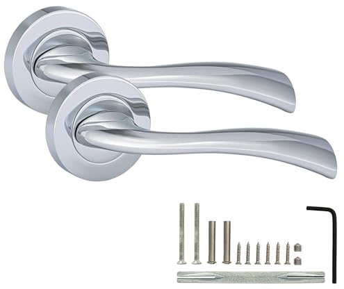 XFORT Solace Lever on Rose Door Handles, Internal Door Handle Sets for Interior Wooden Doors, Lever Latch Door Handle, Interior Door Handles for Home & Office – Polished Chrome