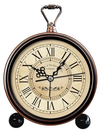 TIMESS Vintage Analog Alarm Clock, 4.3 Silent Non-Ticking Quartz Desk Clock with Roman Numerals, Battery Operated Table Clock for Bedroom, Living Room, Office, or Gift (White)