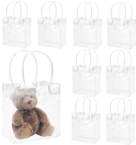 Durchsichtige Tasche Transparente Geschenktüten 10 Stück Wiederverwendbare Kleine Geschenktüten mit Griffen 20x20x8cm Für Hochzeit, Geburtstag, Party Gift Bag