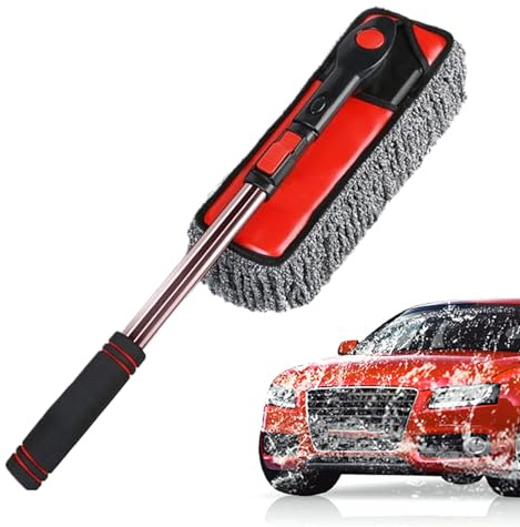 Brosse de Lavage Auto - Éponge De Nettoyage | Tête Rotative 360° avec Manche Télescopique Et Accessoire Chiffon pour Vitres Et Pare-Brise