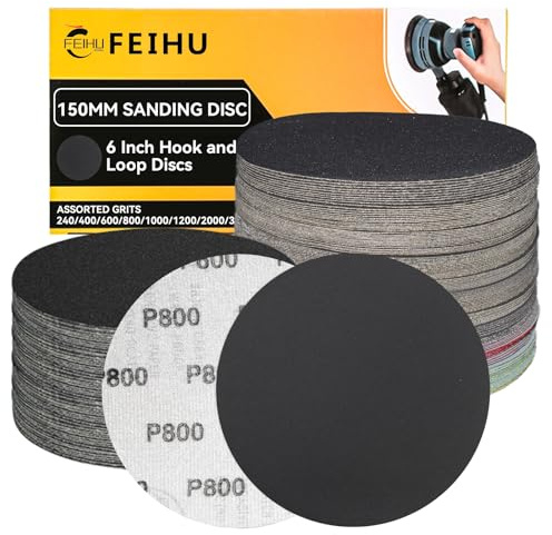 FEIHU Discos de Lija de 150mm,30 Piezas Hook and Loop Papel de Lija Abrasivos Papel de lija de carburo de silicio 800 Granos Adecuado para lijadoras excéntricas circulares.