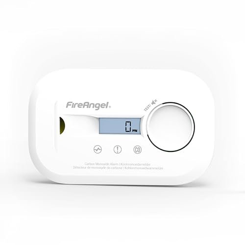 FireAngel FA6812 Digital Carbon Monoxide Detector with LCD Screen, 10-Year CO Alarm Sensor, Portable Carbon Monoxide Alarm for Home, Travel, Caravan