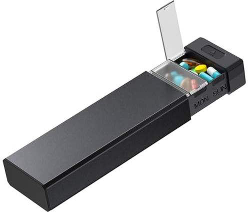 HEIYING Organisateur de Pilules pour 7 Jours – Coque en Aluminium, Compartiments pour une Semaine, Boîtier Métallique Portable pour Vitamines, Médicaments et Compléments Alimentaires