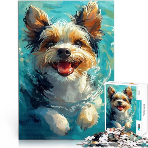 Jigsaw Puzzle for teenagers 1000 Pieces Biewer Yorkshire Terrier Swimming Familienaktivität Geschenkideen52x38cm