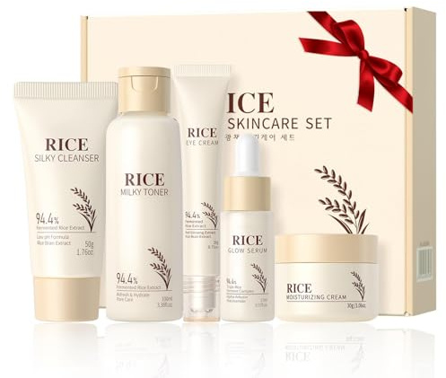 Rice Skin Care Sets & Kits,Korean Skincare Set,Glass Skin Care Gift Set,Skincare Gifts for Women with Cleanser,Serum,Toner,Cream,Eye Cream,Moisturizng,Firming Glowing Glass Skin
