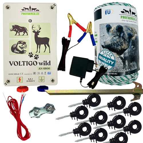 Komplettset Starkes Weidezaungerät 12V/230V 4,8J – Elektrozaun für Wildabwehr & Tierhaltung Gegen Wildschweine, Wölfe, Hirsche, Pferde, Rinder & Hunde – inkl. 250m Litze Ringisolatoren Erdung