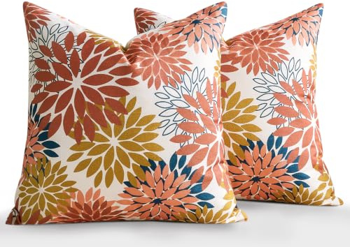 Dekokissen Kissenbezug 40x40cm Geometrie Dahlie Pillow Case 2er Set Moderne Pillow Cover Orange Sofakissen Dekorativ Kissenhüllen Sommer Herbst Schlafzimmer Deko Für Sofa Bett Garten Wohnzimmer