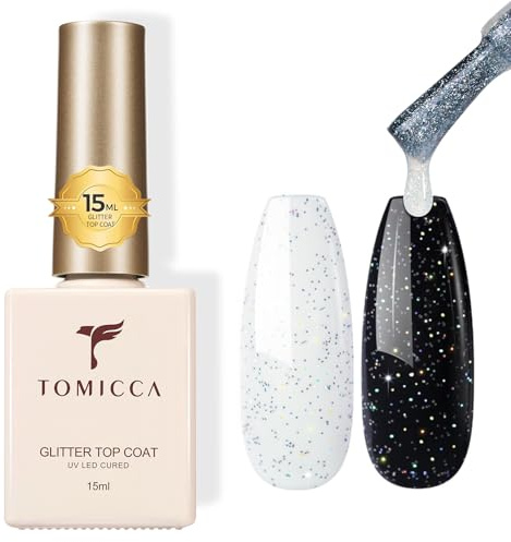 TOMICCA Glitter Top Coat UV Gel 15 ml, No Wipe Top Coat nagellack blötläggning för nagelkonst & manikyr, för nagelstudio och gör-det-själv hemma