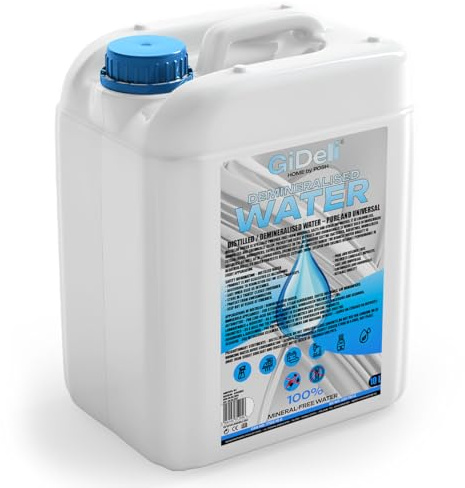GiDeli Demineralisiertes Wasser 10L - Kalkfrei für Bügeleisen & Batterie | destilliertes Wasser ohne Kalkrückstände, für Luftbefeuchter, Wischroboter, Dampfreiniger und Kühlsystem, geruchlos