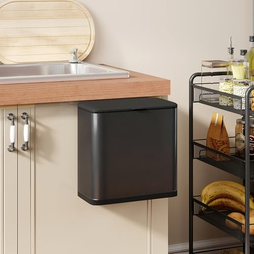 HOMCOM Mülleimer 8 L hängend Abfalleimer Schwarz 29,7 x 17,4 x 30 cm | Mit Abnehmbarem Inneneimer, Abfallsammler, Edelstahl