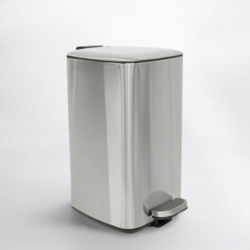 CasaSeleccion - Cubo de Basura de 20 Litros de Acero Inoxidable Plateado de 37x27x45 cm. Papelera con Cubo Interior Extraíble con Asa, Apertura con Pedal y Cierre Suave Amortiguado