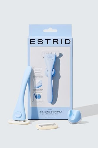 Estrid Rakapparat Sky startset, damrakhyvel set med 5-bladsystem, vegansk fuktighetsremsa, 2 reservblad, vägghållare, himmelsblå