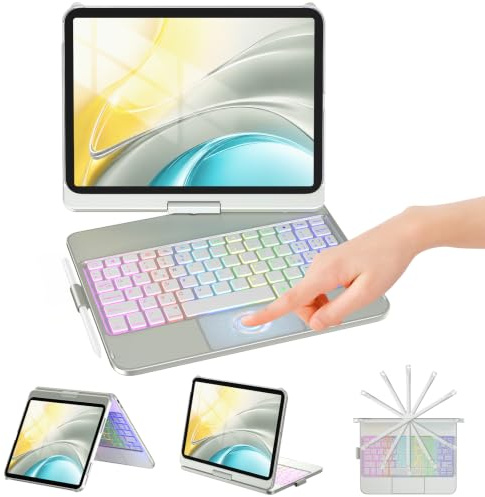 KBCASE Tastiera per iPad A16 11 Gen. 11 2025 / iPad 10 Gen. 2022 10.9  | Trackpad di Precisione, Italiano QWERTY con 7 Colori Illuminato, Cover a rotazione 360° compatibile con iPad A16 11/10 Gen.